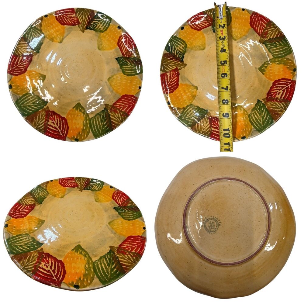 Vintage Italian Pottery Hand Made Italy 10.5” Rustic Decor Plate Autumn Leaves
